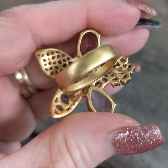 SUPER EUC 💐 COACH 💐FLOWER🍸STATEMENT COCKTAIL GEMSTONE RING🍸GOLD OVERLAY sz 7 - Picture 4 of 7